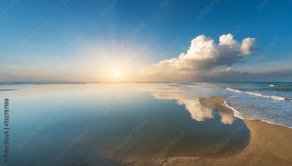 beautiful blue sky and white fluffy single cloud with sunrise in the morning natural background