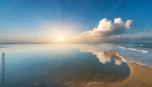 beautiful blue sky and white fluffy single cloud with sunrise in the morning natural background
