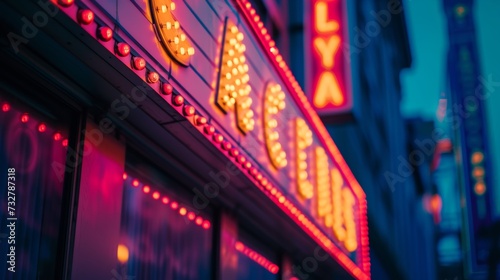 A classic movie theater marquee illuminated at night, beckoning audiences with its nostalgic charm