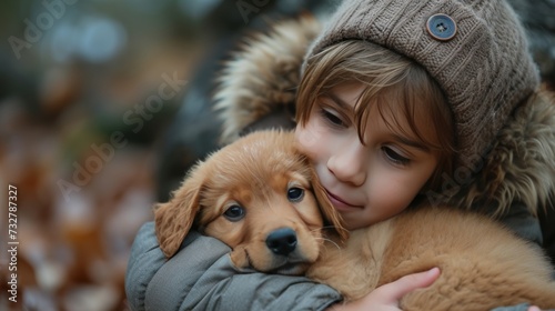 A child and a puppy, sharing a moment of unconditional love and companionship