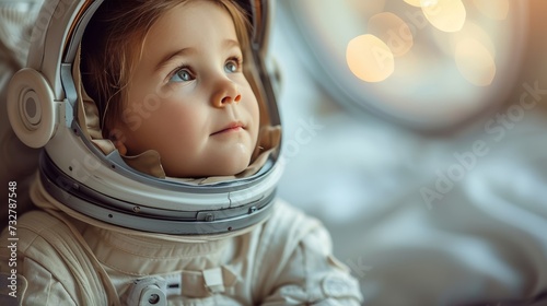 A little one dressed as an astronaut, dreaming big dreams of space and beyond