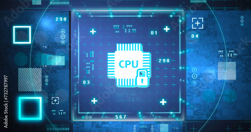 CPU protection, virus protection, complex 3d rendering, tecnology background