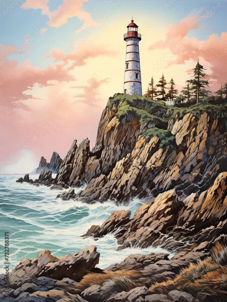 Vintage Lighthouse Scenic Prints: Captivating Mountain Landscape Art for Stunning Wall Decor!
