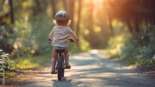 A child's proud moment, riding a bicycle without training wheels for the firs...