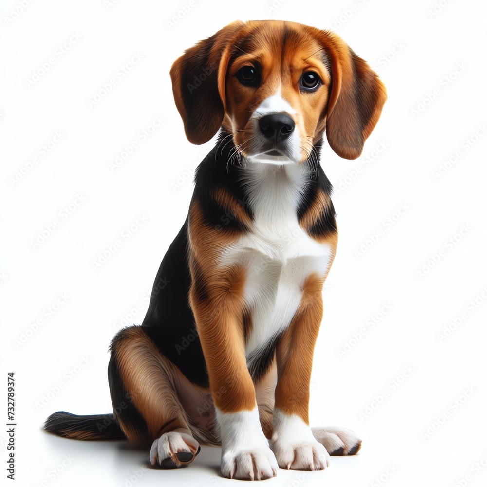 Beagle Puppy Sitting with Curiosity