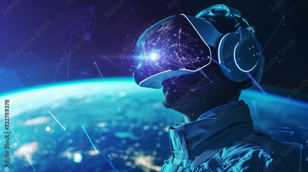 Metaverse VR gaming in cyberpunk style, digital AI, global network, and ...