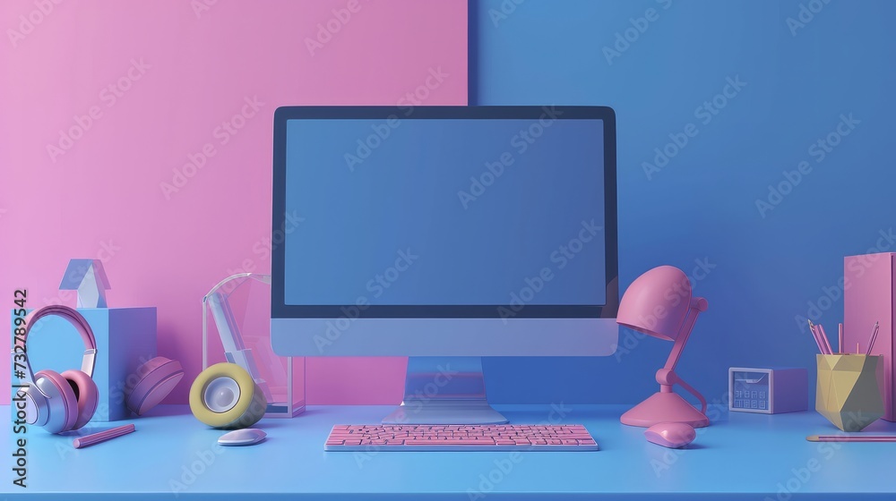Desktop computer mockup. Blank monitor screen device mockup for creative concepts. Realistic 3D design icons for configuration, web repair, maintenance, and website settings. Vector illustration Desktop computer mockup. Blank monitor screen device mockup for creative concepts. Realistic 3D design icons for configuration, web repair, maintenance, and website settings. Vector illustration