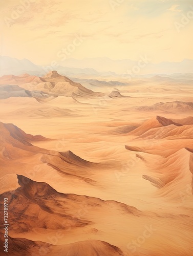 Vintage Aerial Desert Dunes: Sandy Scenic Painting.