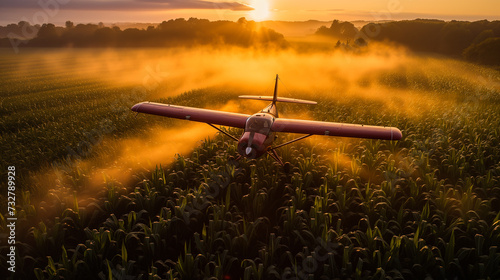 Flight at Golden Hour: The Agrarian Symphony with Pesticide Application photo