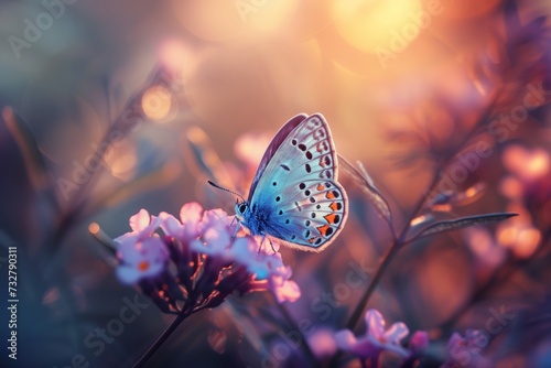 light blue butterfly on a pink flower