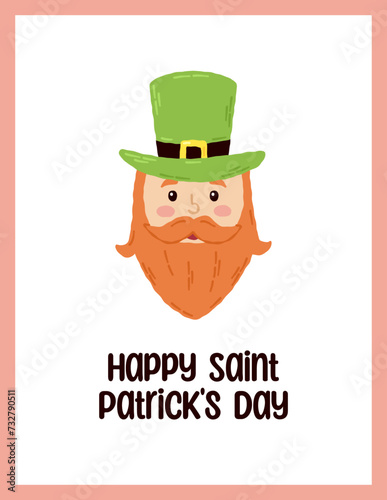 Festive postcard for St. Patrick's Day with lettering. Hand drawn flat cartoon elements. Vector illustration