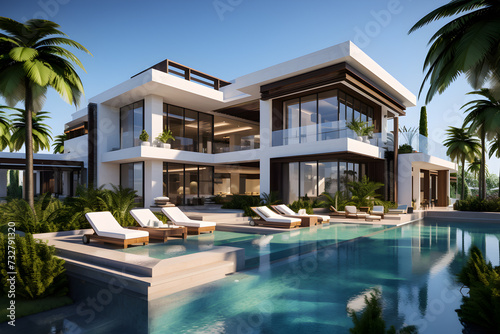 Modern home with swimming pool and beautiful garden  modern house exterior design  ai generated 