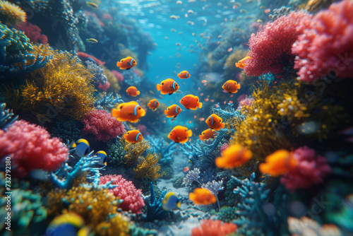 A captivating VR journey through a serene underwater world, offering users a unique meditation experience surrounded by vibrant marine life.  Generative Ai. © Sebastian