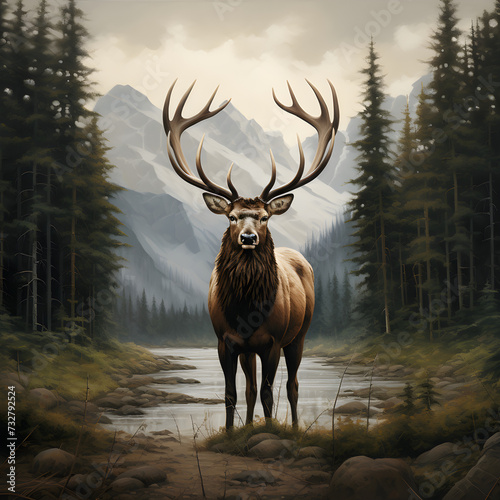 The Majestic Elk in Verdant Wilderness: Capturing the Ethereal Beauty of Untamed Nature © Alvin
