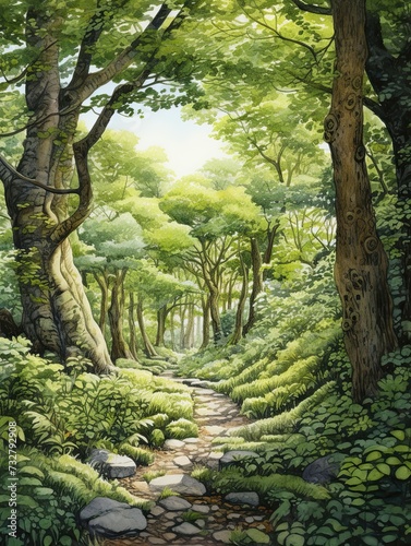 Watercolor Landscape: Ancient Sacred Groves - A Nature Artwork of Countryside Beauty © Michael
