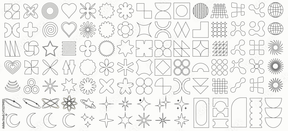 Vector set of brutalist geometric abstract shapes Trendy abstract figures. Vector illustration