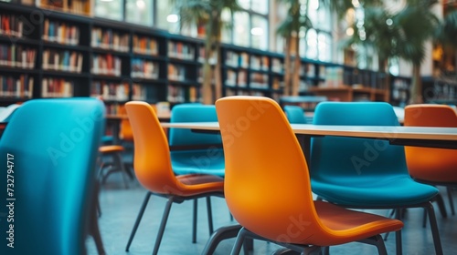 A study area in the library, equipped with spacious desks and ergonomic chair...