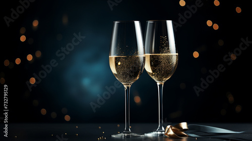 champagne French sparkling wine made from grapes banner copy space background poster greeting card, happy birthday new year, alcohol hands toasting bubble celebrate luxury. photo