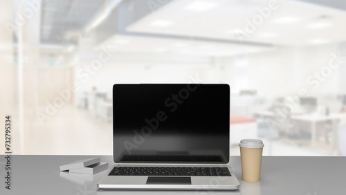 The laptop on table for Business concept 3d rendering.