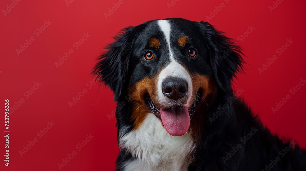 Funny Bernese mountain dog on color background. AI Generative