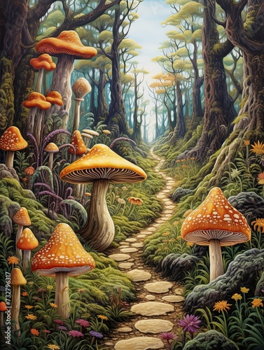 Whimsical Forests: Vintage Nature in Mushroom Wall Art - Woodland Landscape