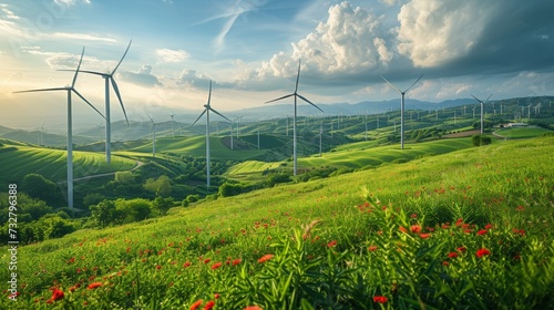 A serene landscape dotted with wind farms, demonstrating the potential of win...