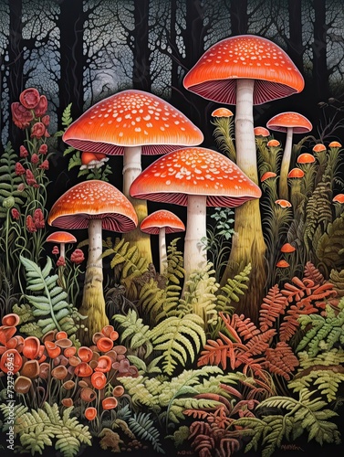 Whimsical Mushroom Art: Vintage Forests Wall Decor and Woodland Print