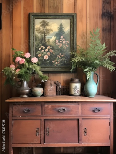 Woodland Vintage Art: Cozy Cabin Scene Nature Print