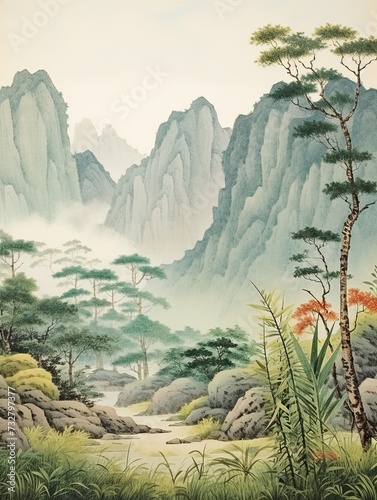 Zen Gardens Print: Tranquil Nature Scene in Vintage Art