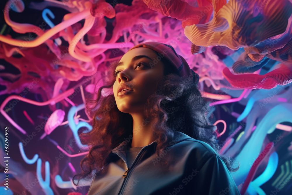 Surreal Story with Designer Working on Digital Project Using AI Software