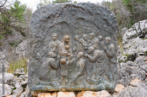 The Nativity of Jesus – Third Joyful Mystery of the Rosary. A relief sculpture on Mount Podbrdo (the Hill of Apparitions) in Medjugorje.