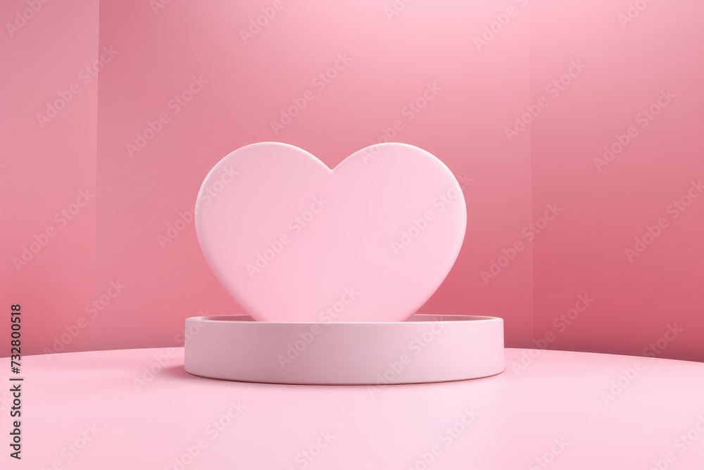 Mock up with podium for product display, abstract pink geometry shape heart with copy space, Valentine's day, Mother's day, Women's Day , Wedding and love concept
