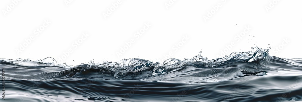 Graceful Water Wave Isolated on White. Generative ai
