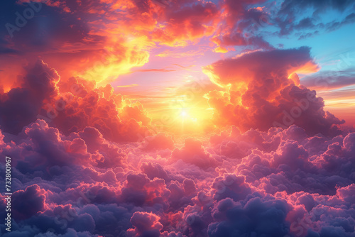 A maximalist sunset paints the sky with a myriad of warm tones     fiery oranges  passionate pinks  and golden yellows     creating a breathtaking panorama of color and warmth. Generative Ai.