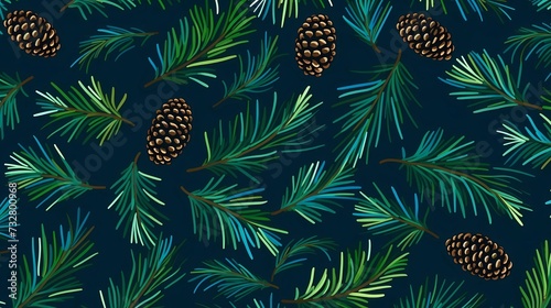 seamless background with coniferous branches pattern, coniferous, fir, 