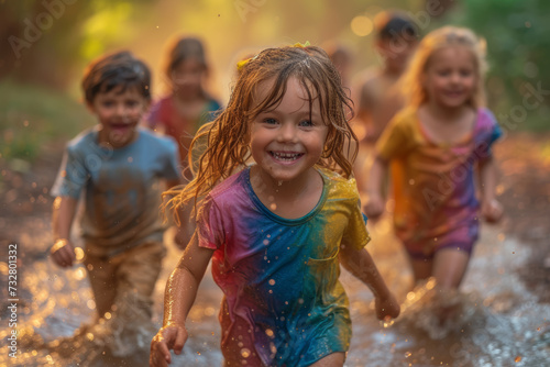 A maximalist explosion of colors in a playground scene captures the exuberance and joy of children at play, where every hue symbolizes the boundless energy of youth. Generative Ai.