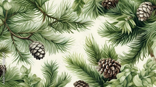seamless background with coniferous branches pattern, coniferous, fir, 