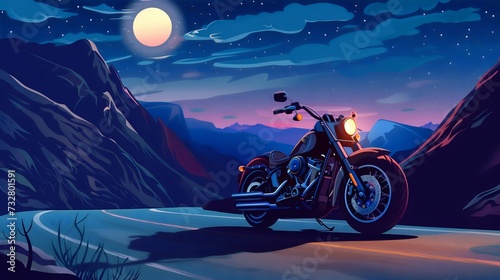Midnight Ride  Motorcycle Adventure Under the Starlit Sky. Generative ai
