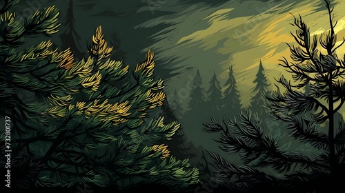 seamless background with coniferous branches pattern, coniferous, fir, 