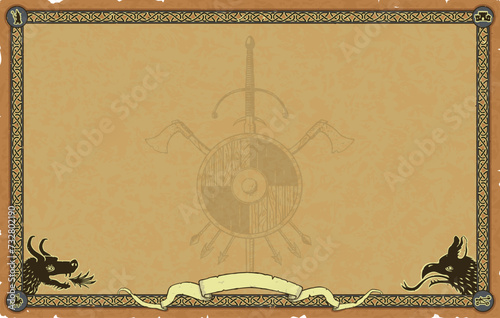 Medieval Parchment with Coat of Arms and Ornate Knot Frame
