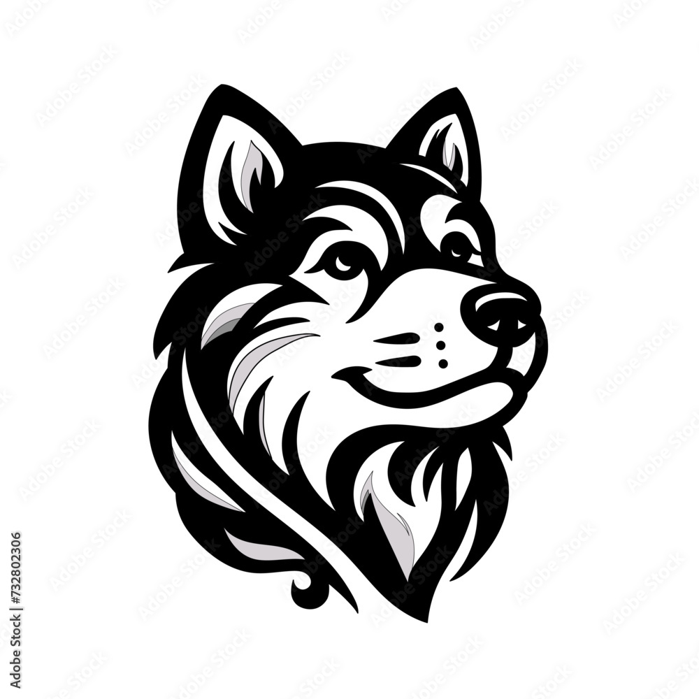 Fototapeta premium Vector illustration of stylized dog head on white separate background