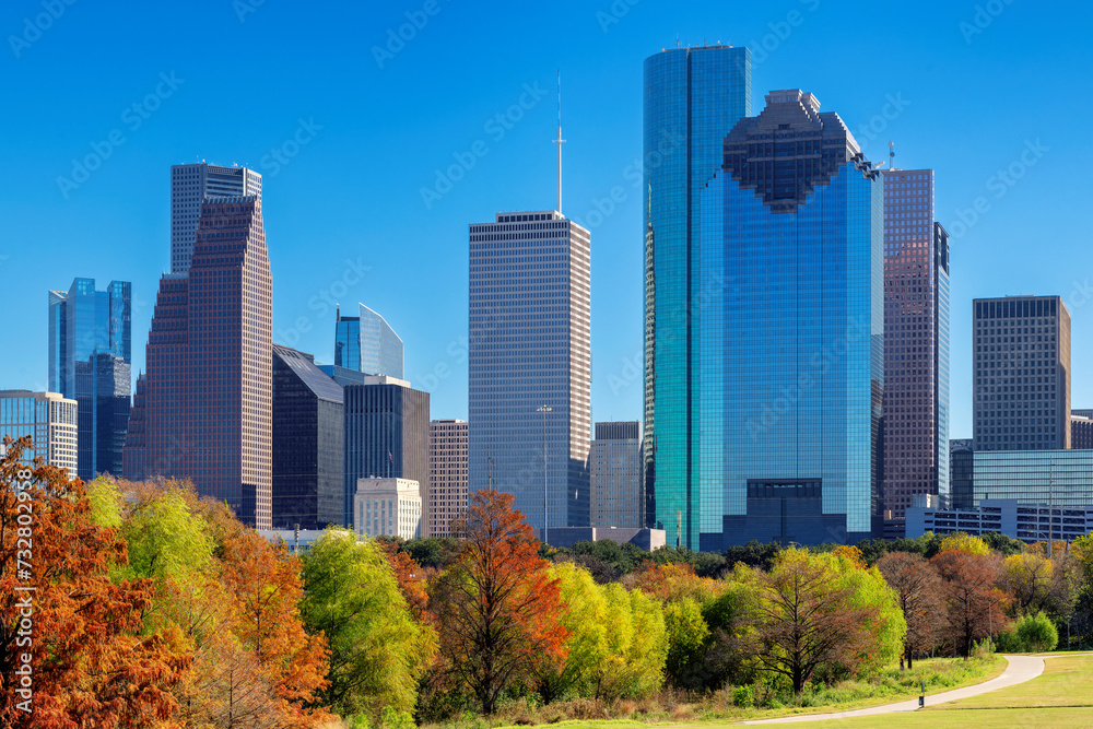 Houston downtown at sunny autumn day, in Houston, Texas, USA