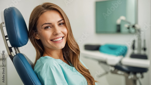 Portrait of a beautiful  smile girl in a dental chair 