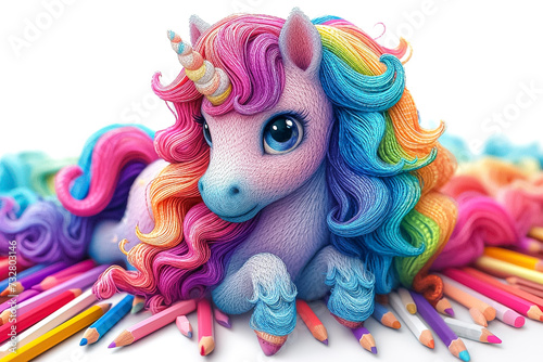 Unicorn with rainbow mane, cute cartoon style drawing. design for poster, sticker, cover, postcard, children book