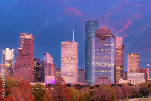Houston City skyline at sunset in Texas, USA 