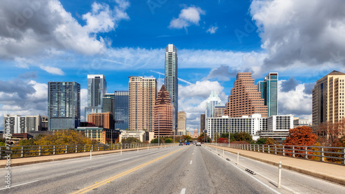 Panoramic view of Austin Downtown Skyline in sunny day in Austin, Texas, USA	 photo