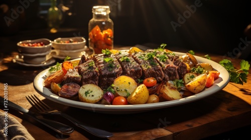 Tafelspitz Boiled Beef with Root Vegetables. Best For Banner, Flyer, and Poster