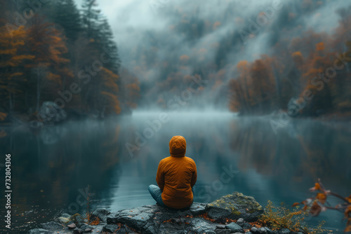 A photo of a person experiencing a moment of solitude in nature, focusing on personal reflection. Concept of solitude and self-discovery. Generative Ai. © Sebastian