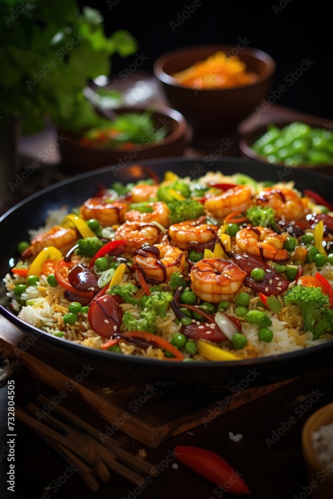Yangzhou Fried Rice with Shrimp and Vegetables. Best For Banner, Flyer, and Poster