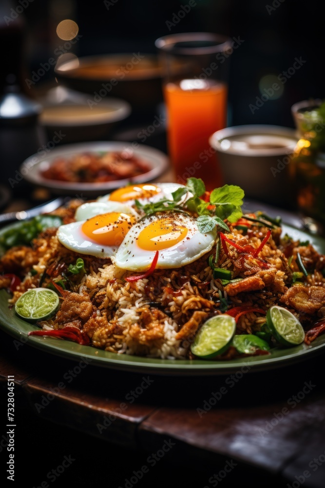 Nasi Goreng with Fried Egg. Best For Banner, Flyer, and Poster Nasi Goreng with Fried Egg. Best For Banner, Flyer, and Poster